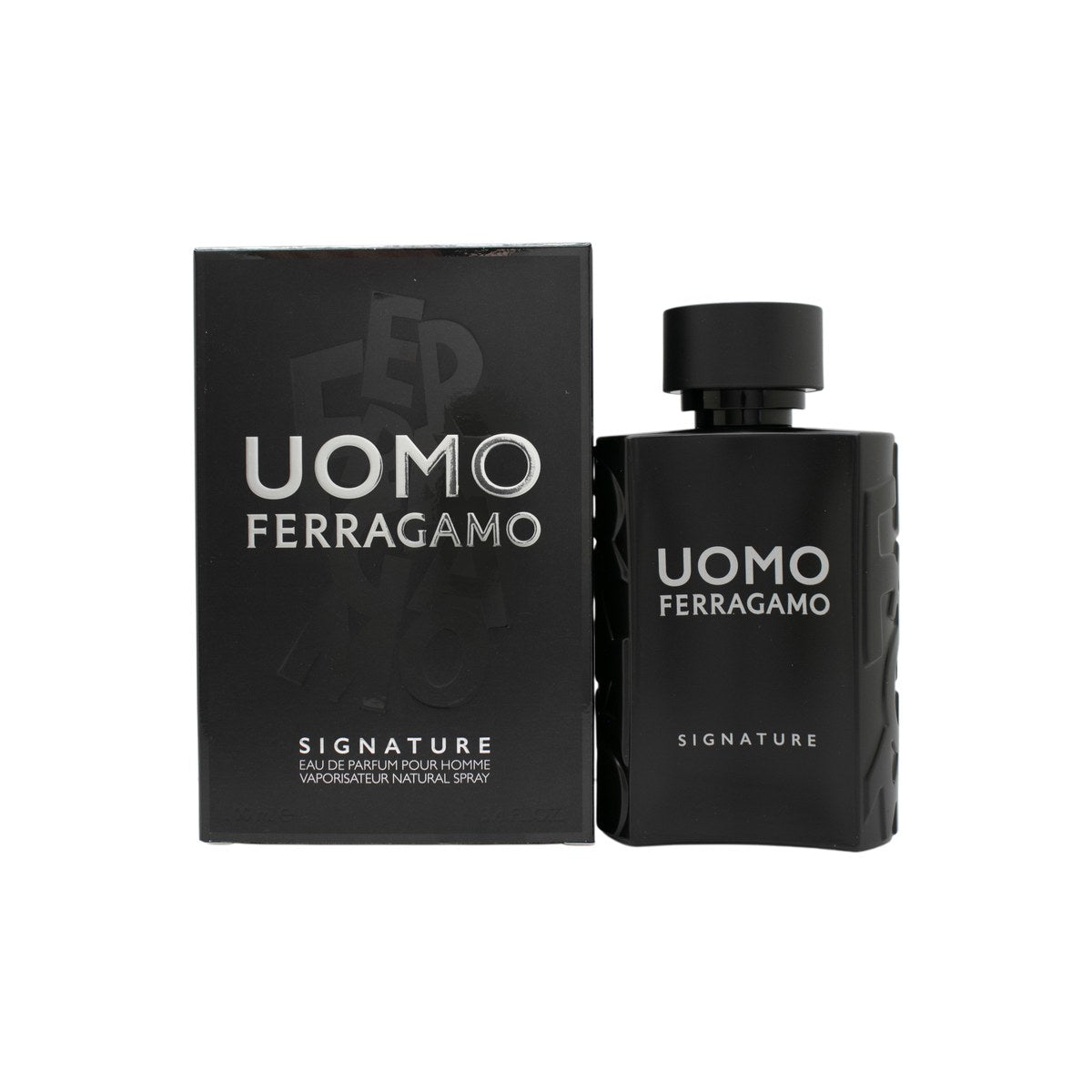 Salvatore Ferragamo Uomo Signature Eau de Parfum 100 ml – sort rillet flakon med gulddetaljer og kantet design