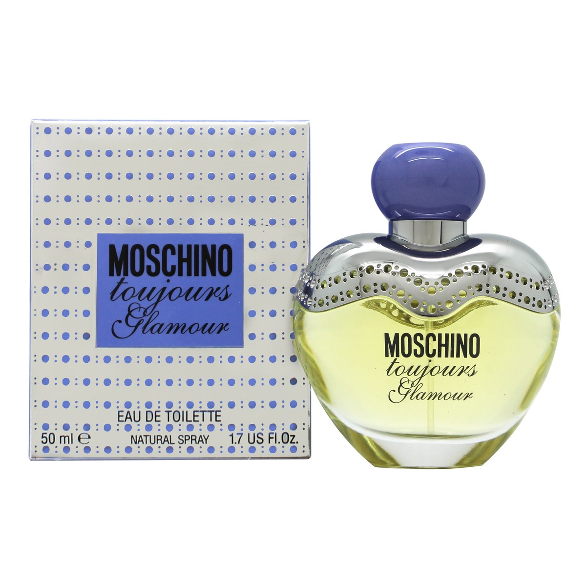 Moschino Toujours Glamour Eau de Toilette 50 ml – lyserød, slank glasflakon med sølvhjerte og sort sløjfe