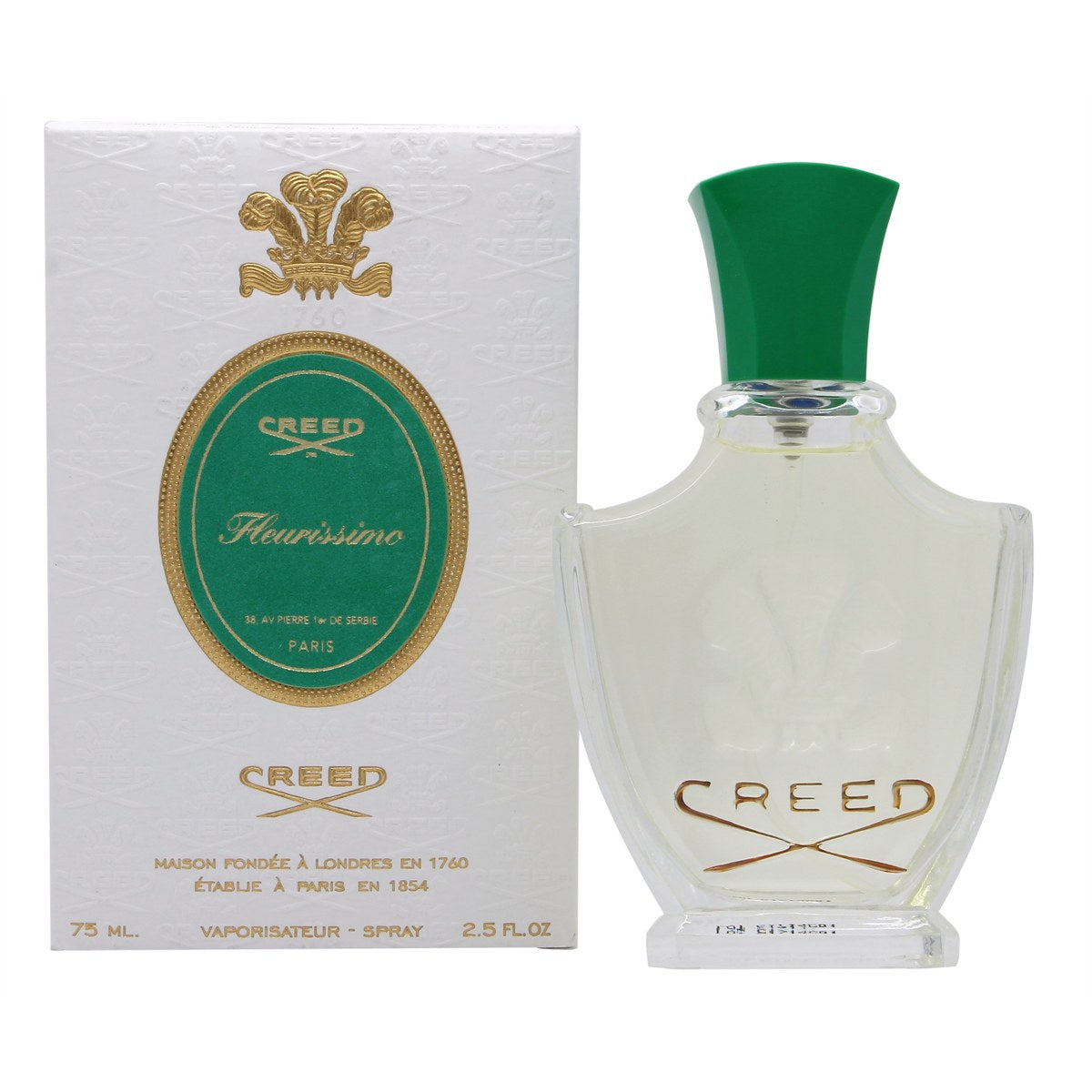 Creed Fleurissimo Eau de Parfum 75 ml klar glasflaske med lys rosa duft, gylden kapsel og præget crest