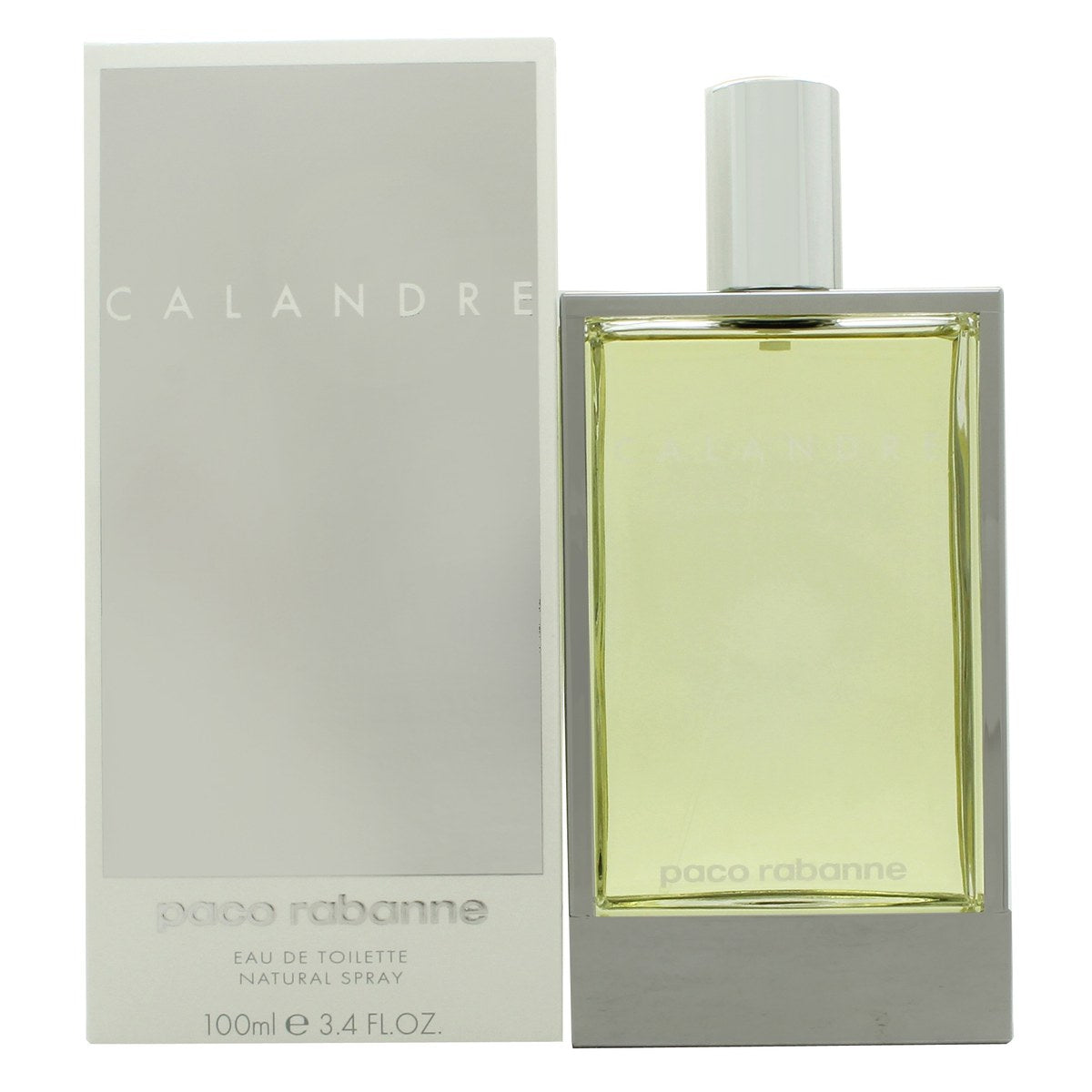 Paco Rabanne Calandre Eau de Toilette, Paco Rabanne, 100 ml – rektangulær klar glasflaske med sølvtop og enkelt design