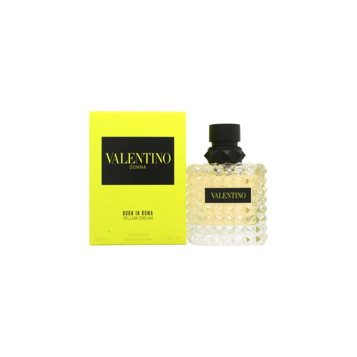 Valentino Valentino Donna Born In Rome Yellow Dream Eau de Parfum 100 ml, nitteprydet glasflakon i gyldent skær med sort låg