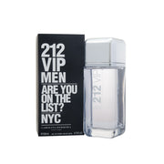 212 Vip Men Eau De Toilette Carolina Herrera 200 ml sølvfarvet cylindrisk flakon med mat metallisk finish og sort låg