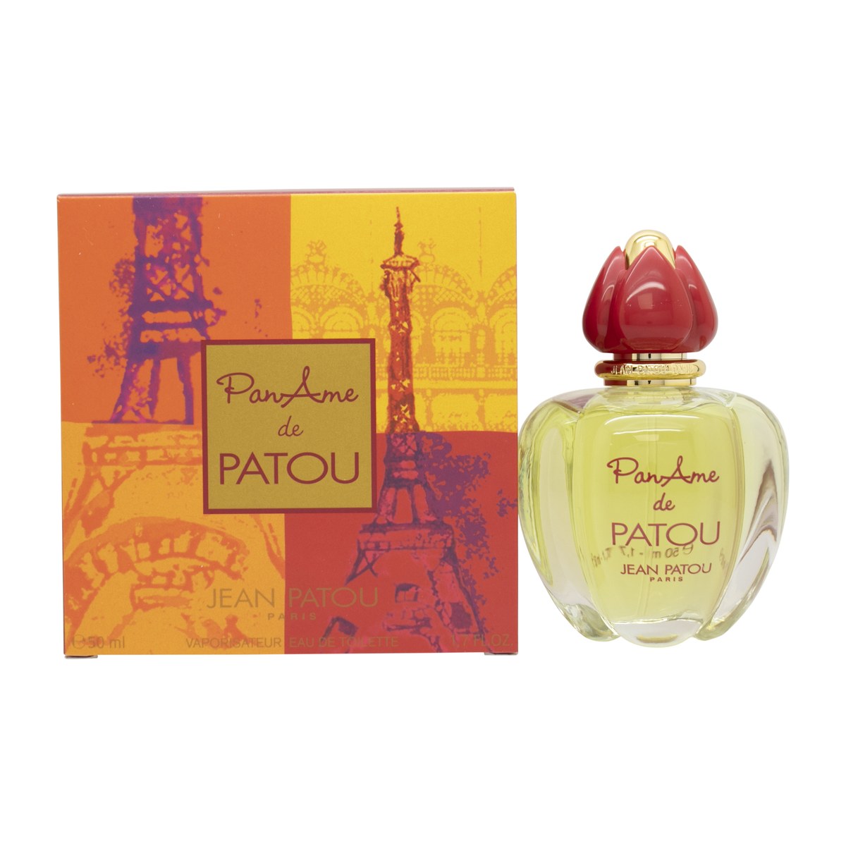 Jean Patou PanAme Eau de Toilette 50 ml, Jean Patou – klar glasflaske med afrundet form og sort låg