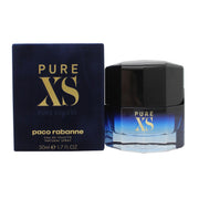 Paco Rabanne Pure XS Eau de Toilette 50 ml – mørkeblå glasflaske med sort gradient og guldfarvet slangedetalje