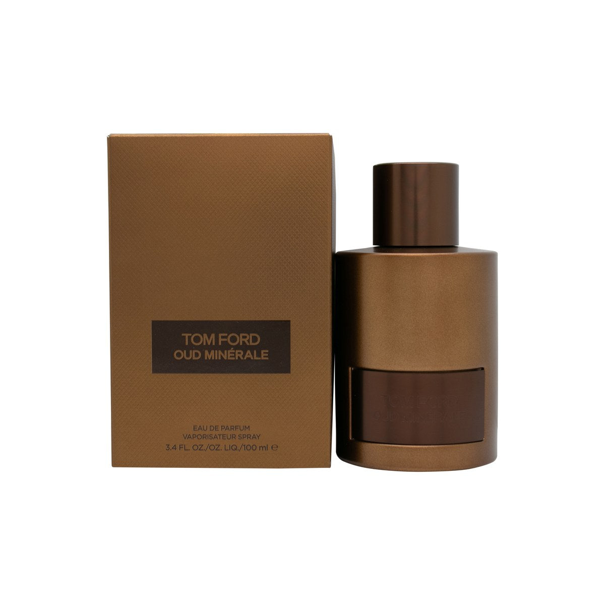 Tom Ford Oud Minérale Eau De Parfum, Tom Ford, 100 ml. Mat grå glasflaske med sort låg og minimalistisk etiket, nedtonet