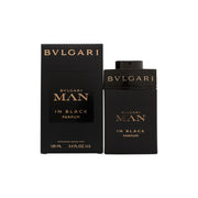 Bvlgari Man In Black Parfum Eau de Parfum 100ml, Bvlgari 100 ml, mørk sort glasflakon med kobberdetaljer og sort hætte