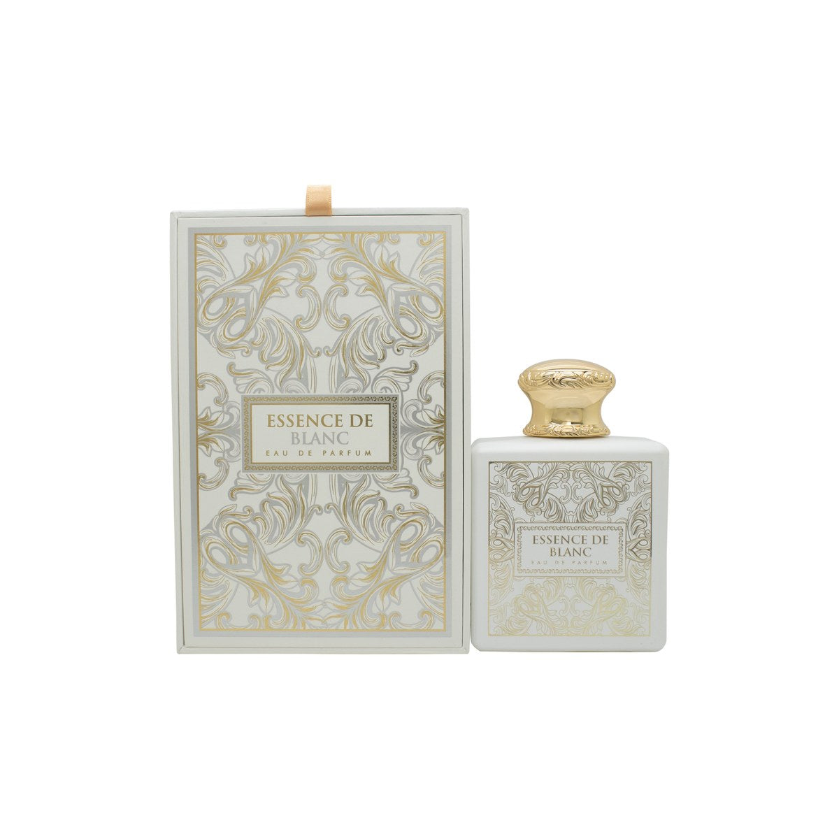 French Avenue Essence de Blanc Eau de Parfum 100 ml, French Avenue – klar glasflaske med gylden væske og kantet låg