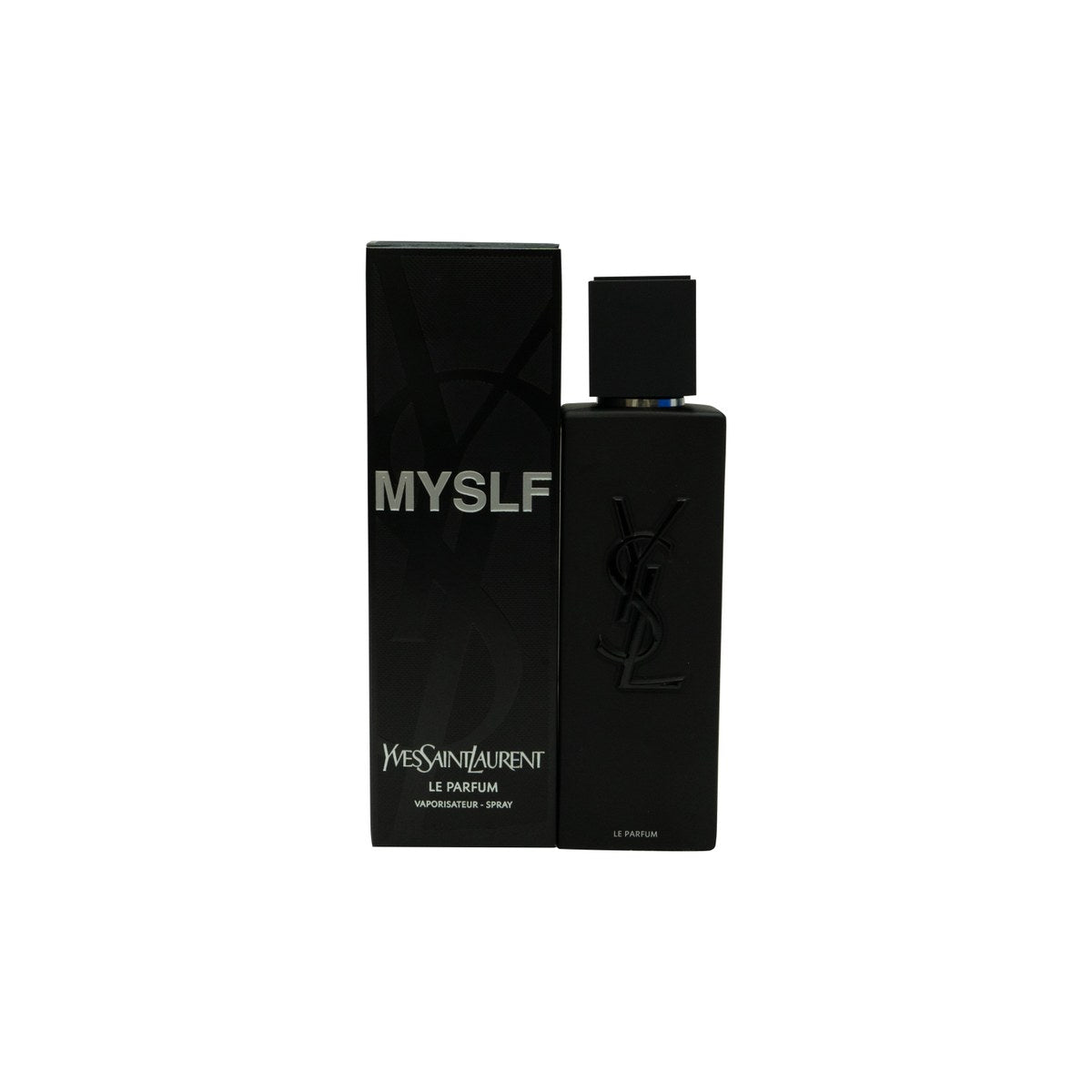 Yves Saint Laurent MYSLF Le Parfum 60 ml – mørk, blank glasflakon med sort kantet låg og minimalistisk logo.