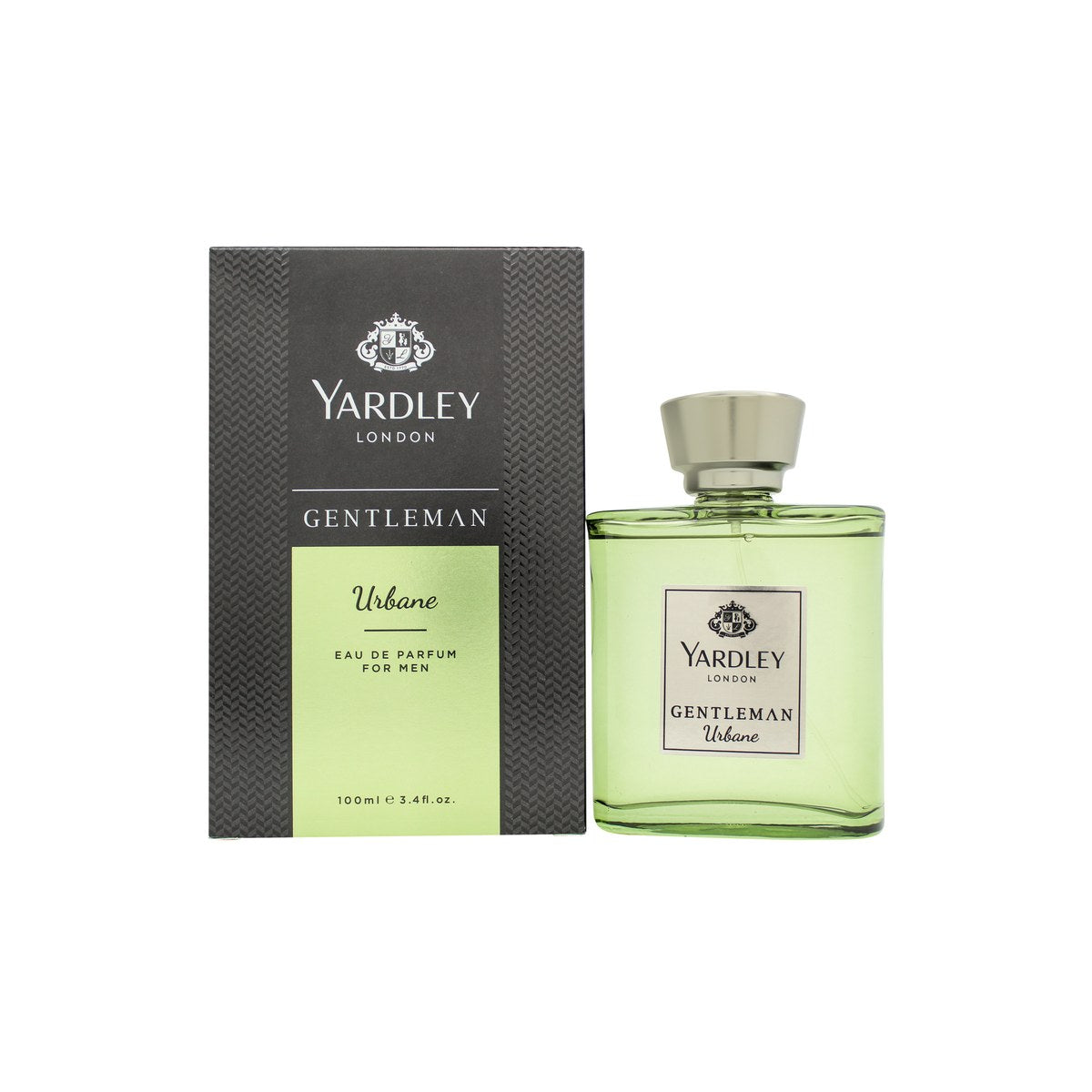 Yardley Gentleman Urbane Eau de Parfum 100 ml – mørkeblå, firkantet glasflaske med sølvfarvet låg og enkel etiket