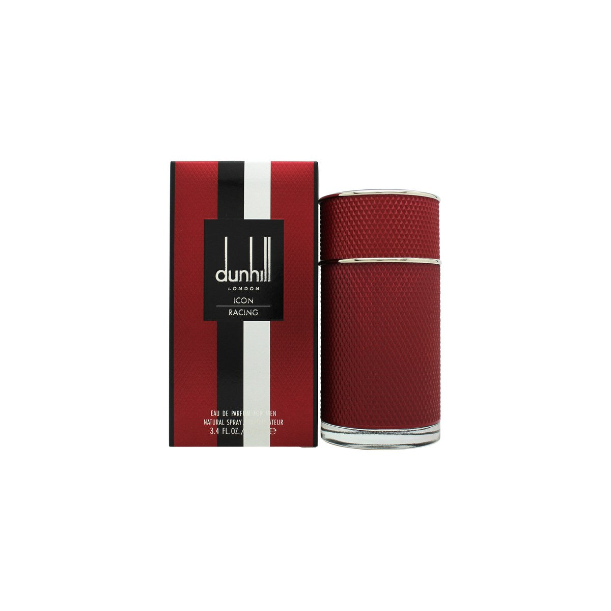 Dunhill Icon Racing Red Eau de Parfum 100ml fra Dunhill, 100 ml – rød cylindrisk metalflakon med sølvlåg og lodrette riller
