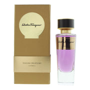 Salvatore Ferragamo Calimala Eau de Parfum 100 ml – mørkeblå rektangulær glasflakon med guldkantet etiket og gylden prop