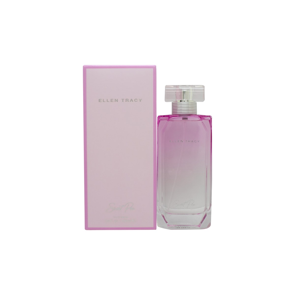 Ellen Tracy English Garden Sweet Pea Eau De Parfum 100 ml – klar glasflaske med lyserød duft og sølvfarvet låg