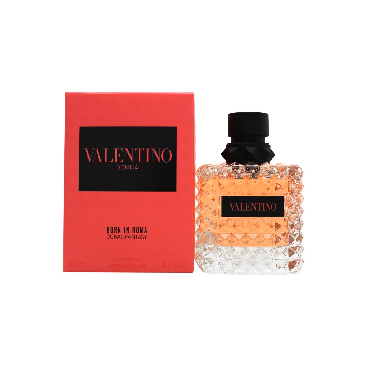 Valentino Donna Born In Roma Coral Fantasy Eau de Parfum 100 ml fra Valentino – koralfarvet glasflakon med nitter og sort låg