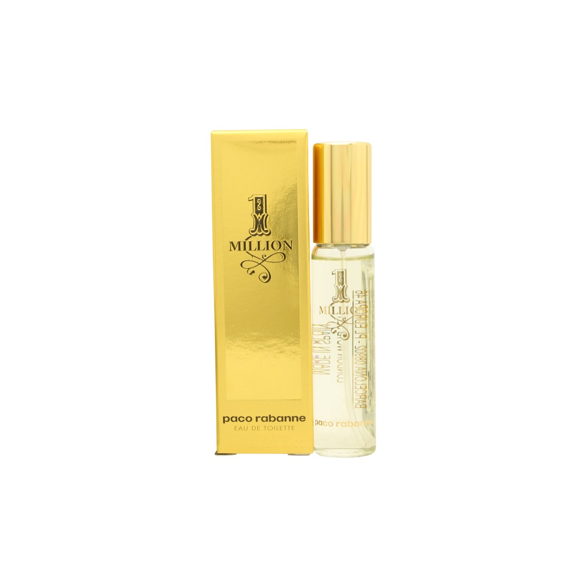 Paco Rabanne 1 Million Eau De Toilette 15 ml, guldfarvet flakon formet som en guldbarrer med præget logo
