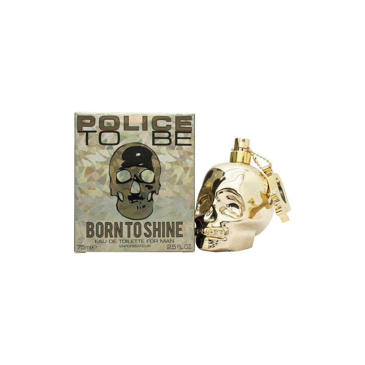Police To Be Born To Shine For Man Eau De Toilette, Police, 75 ml, guldfarvet kranieformet flaske i metallisk design