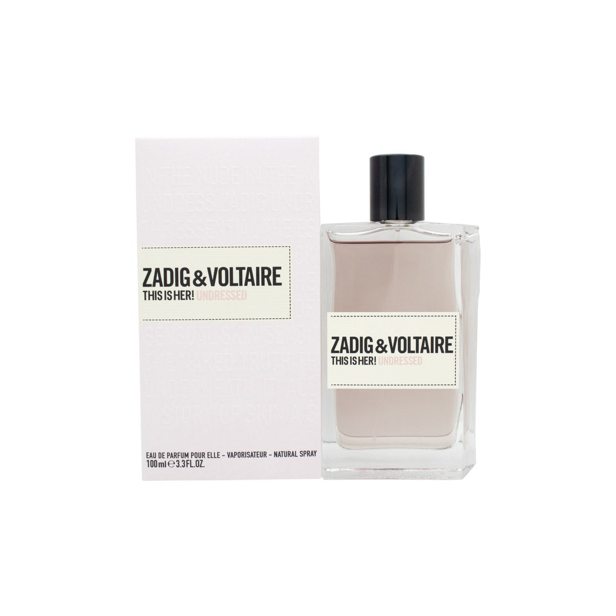 This Is Her! Undressed Eau De Parfum Zadig & Voltaire 100 ml, nude-tonet glasflakon med sort logo.