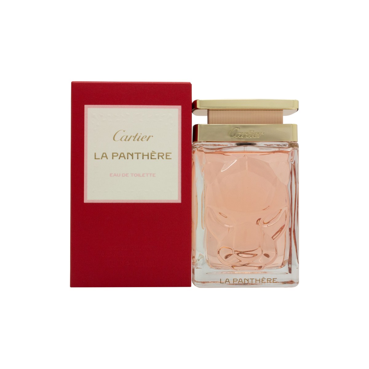 Cartier La Panthère Eau De Toilette 100 ml fra Cartier i klar, kantet glasflakon med panteransigt og gylden juice