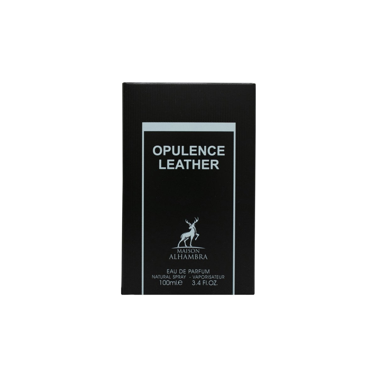 Maison Alhambra Opulence Leather Eau de Parfum 100 ml, mørkebrun rektangulær flakon med guldlåg og enkel etiket