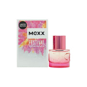 Mexx Festival Splashes Eau de Toilette 20 ml fra Mexx i klar glasflaske med pink og orange farvedetaljer og sølv låg