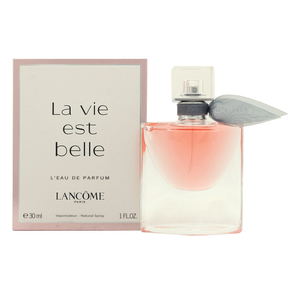 Lancome La Vie Est Belle Eau de Parfum 30ml, Lancôme 30 ml – klar glasflakon med rosa duft og sølvbånd om halsen