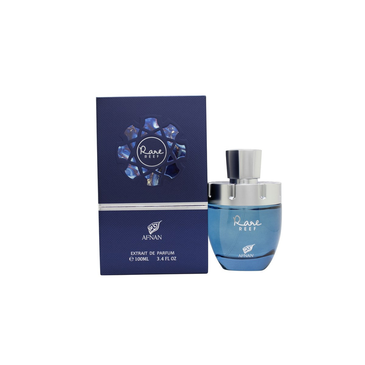 Afnan Rare Reef Eau de Parfum 100 ml – turkis rektangulær flakon med gyldent låg og enkelt design