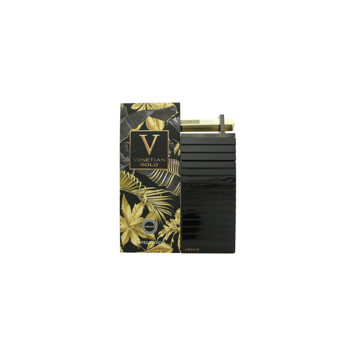 Armaf Venetian Gold Eau de Parfum 100 ml – guldfarvet, rektangulær flakon med ornamenteret mønster og sort logo