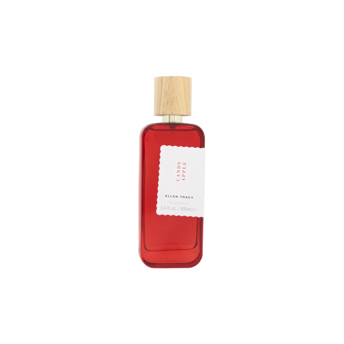 Ellen Tracy Candy Apple Eau de Parfum 100 ml, Ellen Tracy – rød æbleformet glasflakon med sølvfarvet låg og blød rund silhuet.