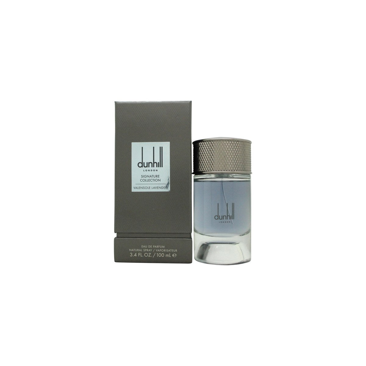 Dunhill Valensole Lavender Eau de Parfum, Dunhill, 100 ml – klar glasflakon med lilla tone og sølvfarvet låg.