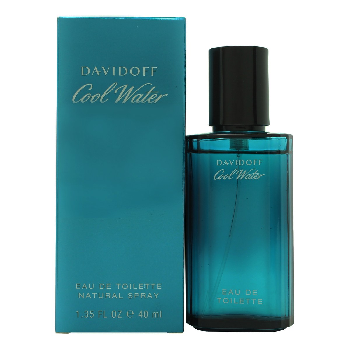 Cool Water Eau De Toilette Davidoff 40 ml klar blå rektangulær glasflaske med lodrette striber og sort låg