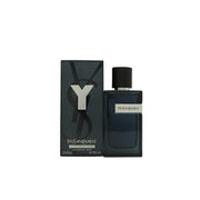 Yves Saint Laurent Y Eau de Parfum Intense 100 ml – mørkeblå glasflakon med sølv Y-logo og sort magnetisk låg i stramt design