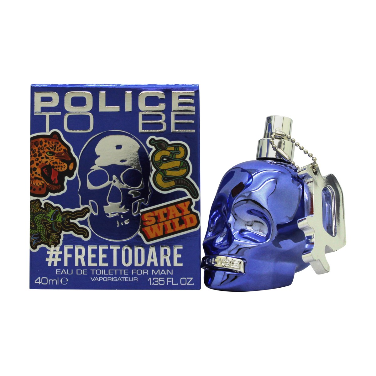 Police To Be #FREETODARE Eau de Toilette 40ml, Police 40 ml, kranieformet flakon i mørkeblå med metalgitter og sort hætte