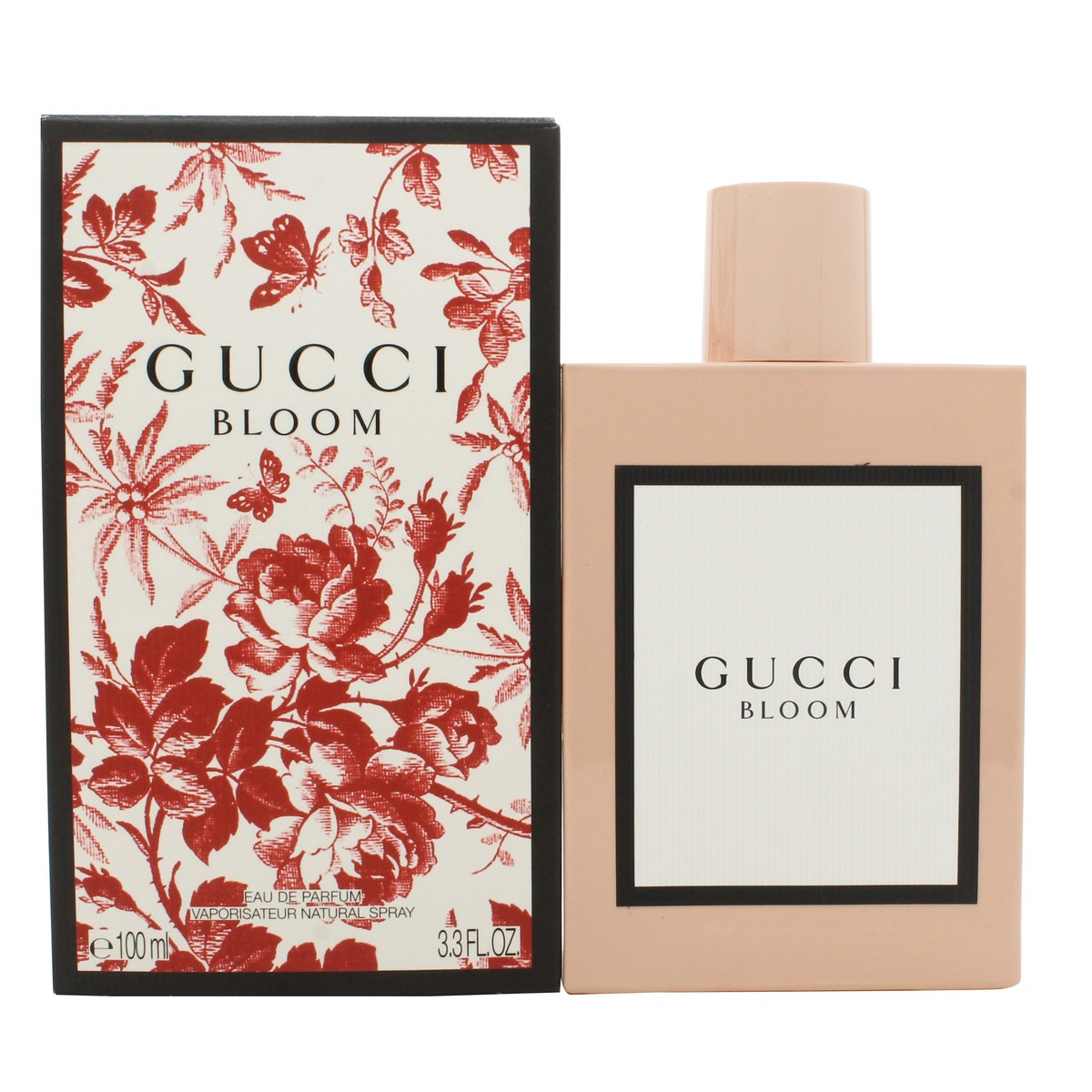 Gucci Bloom Eau De Parfum 100 ml, Gucci, 100 ml i pudderrosa rektangulær flakon med porcelænsfinish og blomsteretiket