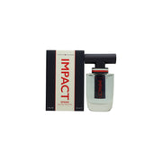 Tommy Hilfiger Impact Spark Eau De Toilette 50 ml, klar glasflaske i T-form, lyseblå væske og røde detaljer
