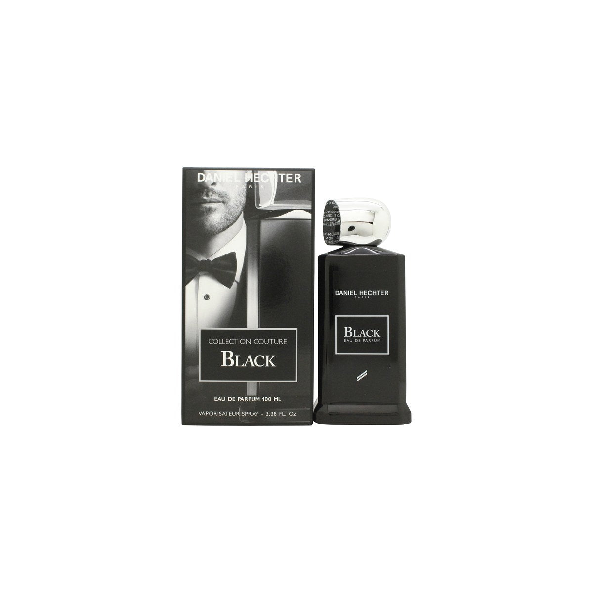 Daniel Hechter Black Eau de Parfum 100 ml – sort rektangulær glasflaske med mørke kanter og minimalistisk logo i sølvtoner