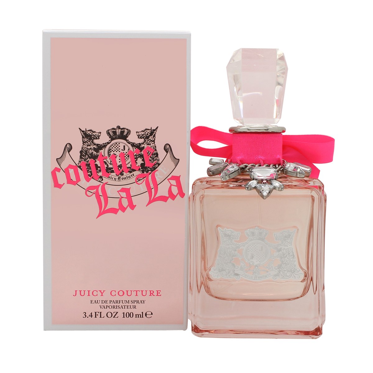 Juicy Couture Couture La La Eau de Parfum 100 ml fra Juicy Couture, pink facetteret glasflakon med guldkapsel og sløjfe