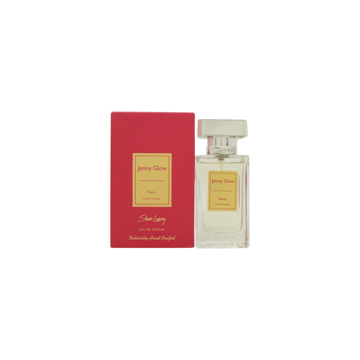 Jenny Glow Peony Eau de Parfum 30ml, Jenny Glow, 30 ml – klar glasflaske med sølvkork og pink etiket
