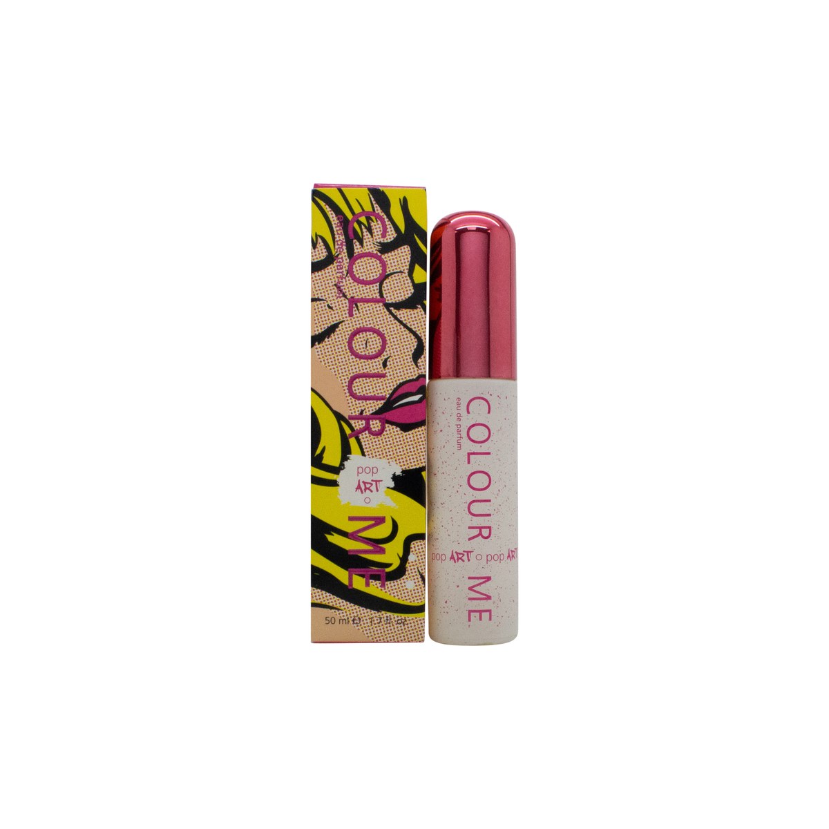 Milton Lloyd Colour Me Pop Art Eau de Parfum 50 ml – farverig firkantet flakon med grafisk popart-motiv og sort hætte