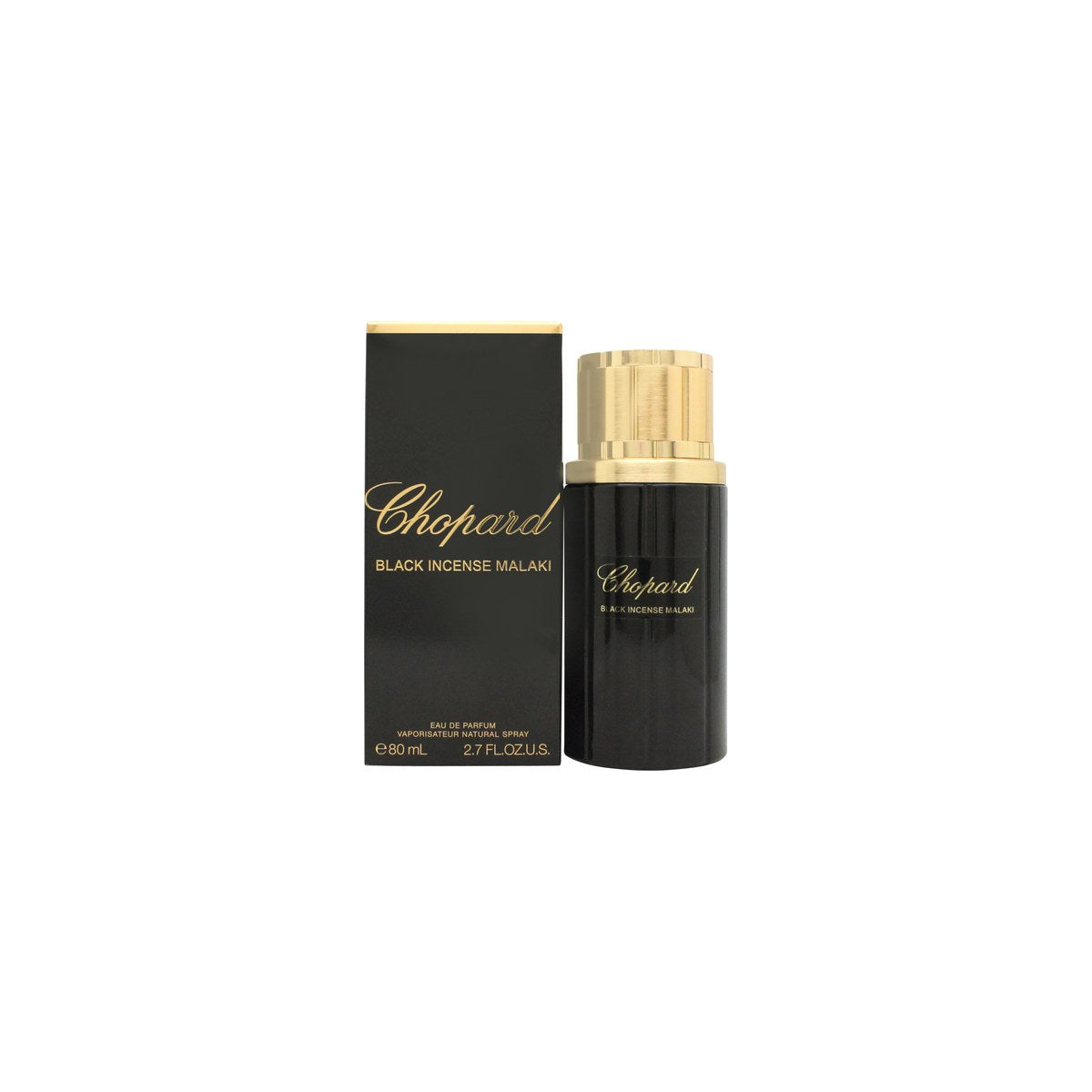 Chopard Black Incense Malaki Eau de Parfum, Chopard, 80 ml – sort rektangulær glasflakon med gulddetaljer og emblem
