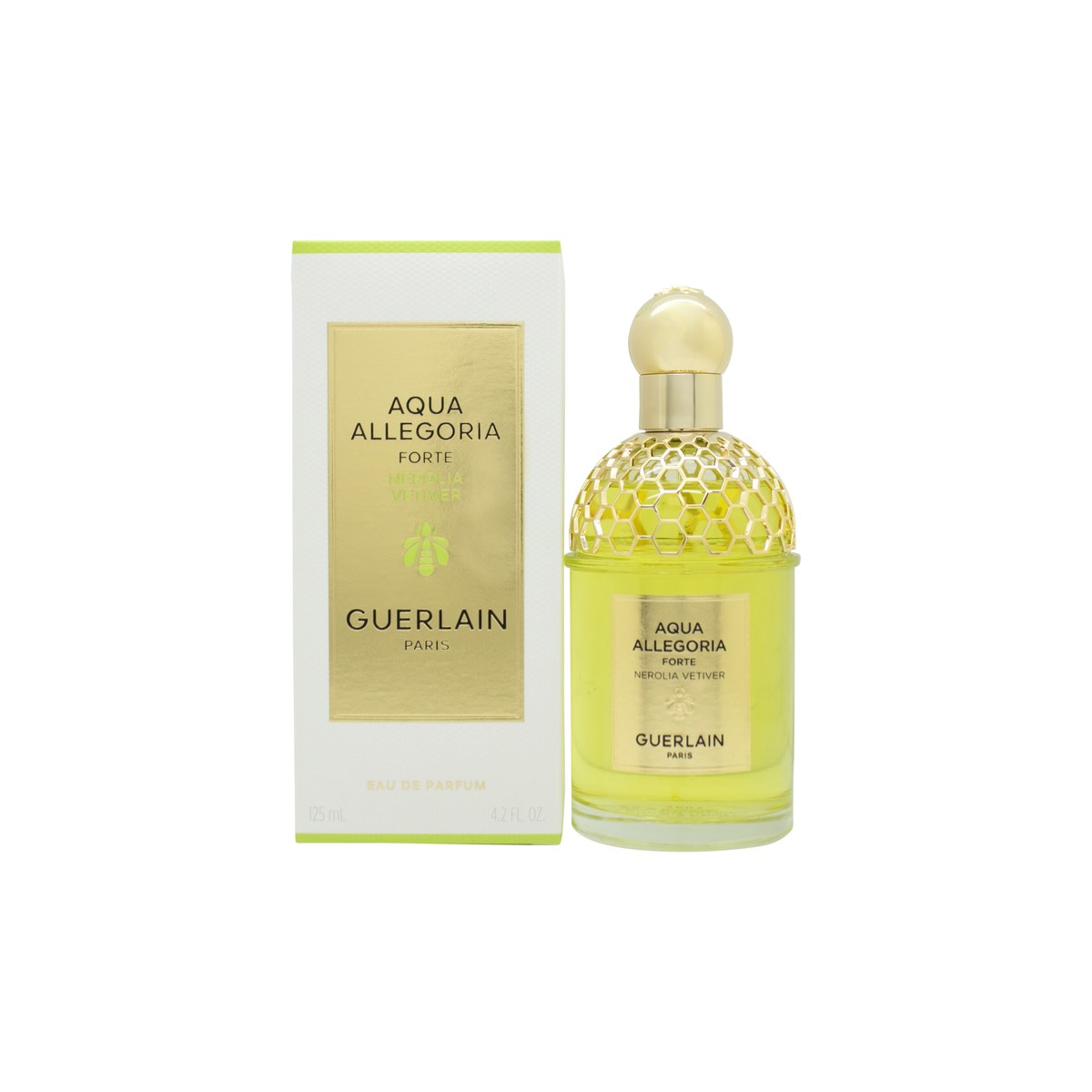 Guerlain Aqua Allegoria Forte Nerolia Vetiver Eau de Parfum 125 ml – klar flakon med gylden netkappe og ravgylden duft