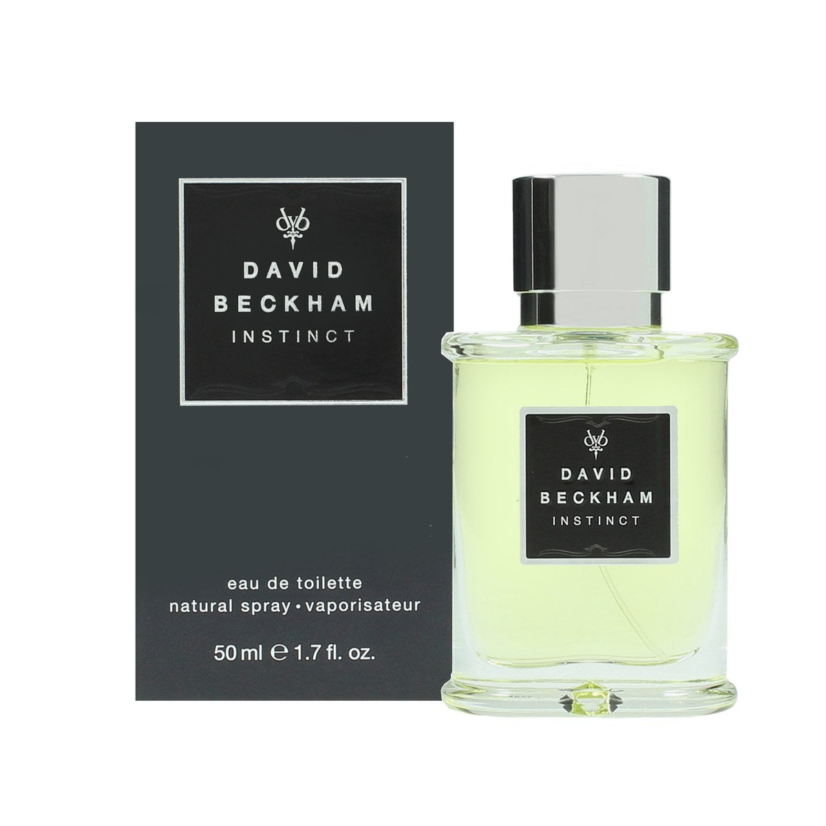 David Beckham Instinct Eau de Toilette 50 ml – David & Victoria Beckham, mørk ravfarvet glasflakon med sølv låg