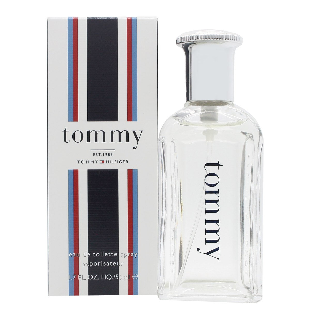 Tommy Hilfiger Tommy Eau De Toilette 50 ml – klar glasflaske med bløde former, sølvfarvet låg og diskret logo