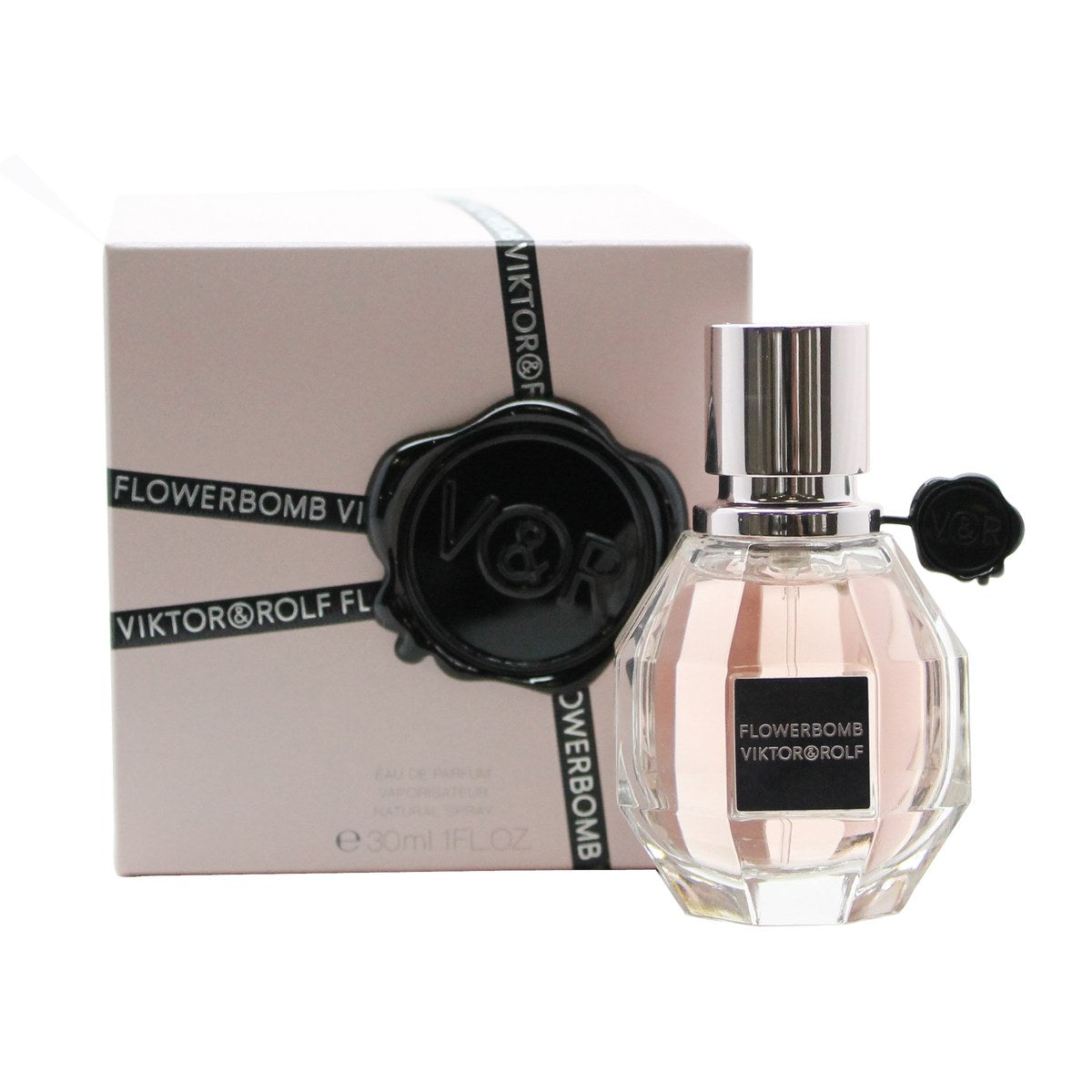 Viktor & Rolf FlowerBomb Eau de Parfum 30 ml, rosatonet facetslebet flakon formet som granat med sort label