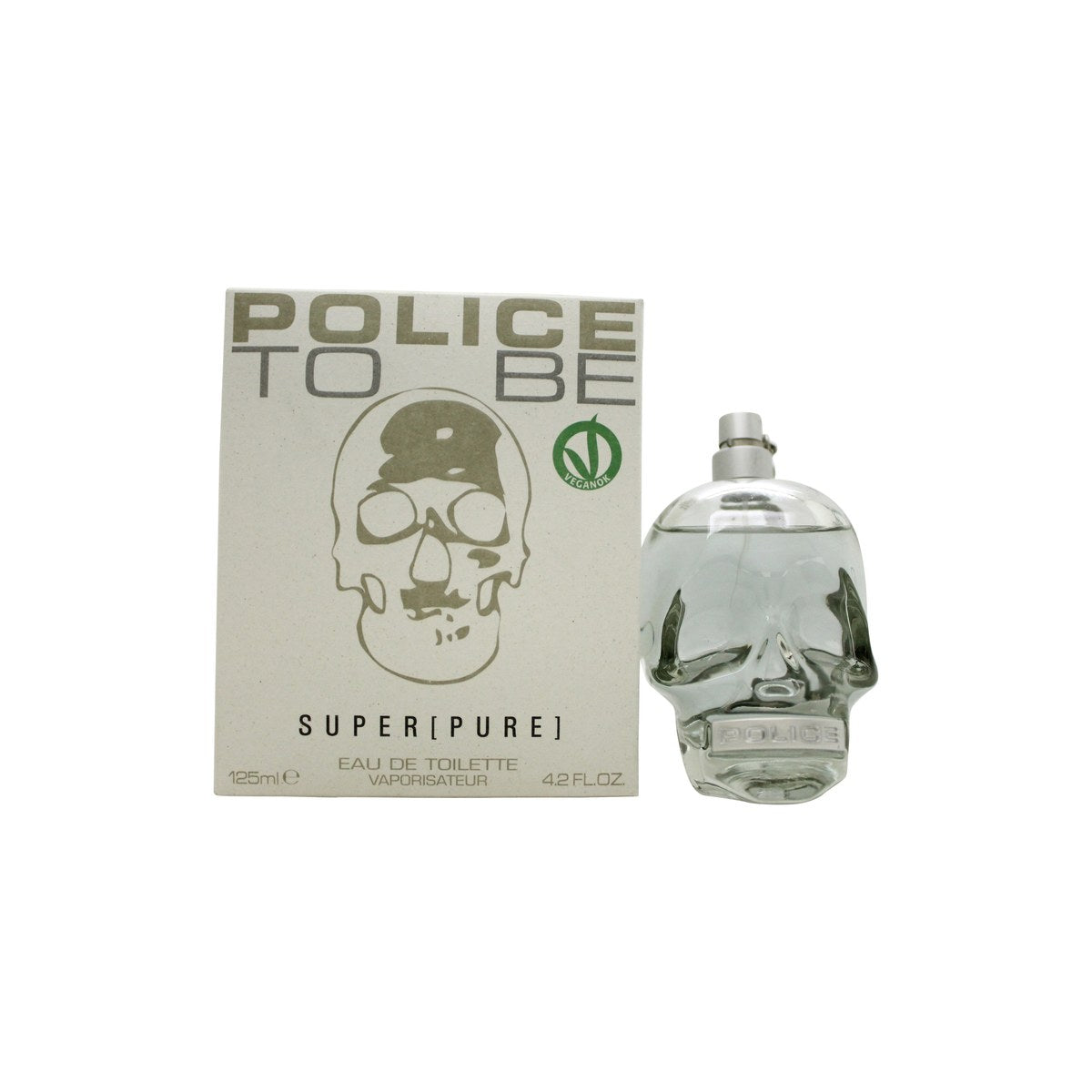 Police To Be Super (Pure) Eau de Toilette, Police, 125 ml – kranieformet flakon i hvid med sort tekst og blank finish