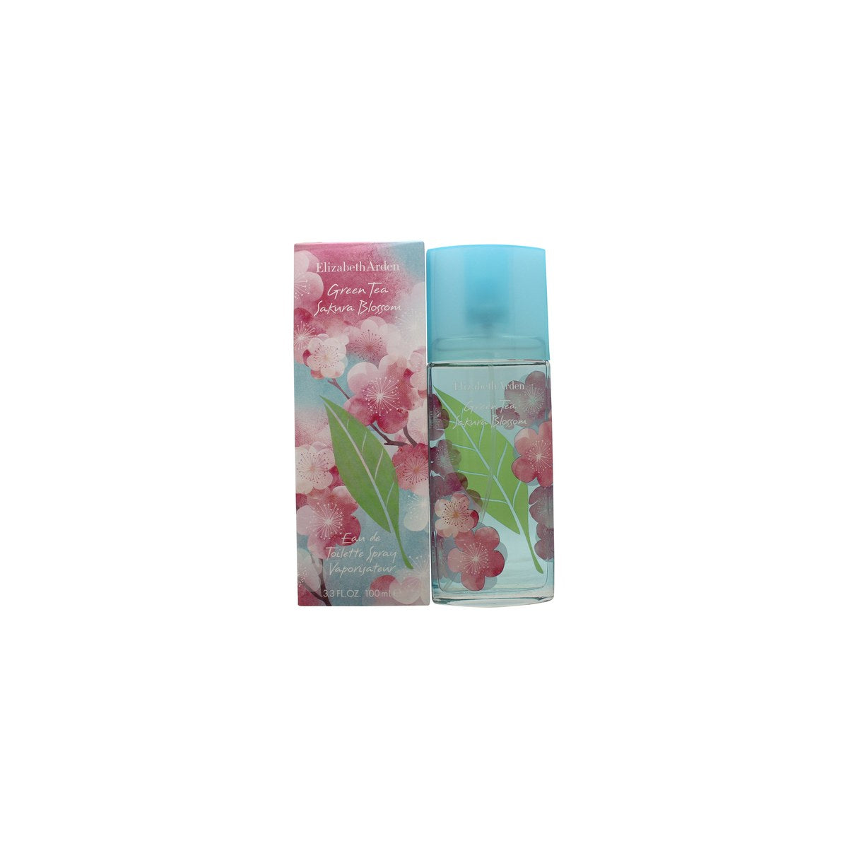 Elizabeth Arden Green Tea Sakura Blossom Eau de Toilette 100 ml – glasflaske med lyserød duft og kirsebærblomstmotiv, sølv låg