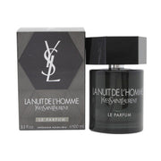 Yves Saint Laurent La Nuit de L'Homme Le Parfum 100 ml – mørk, sekskantet glasflaske med sort låg og elegant etiket.