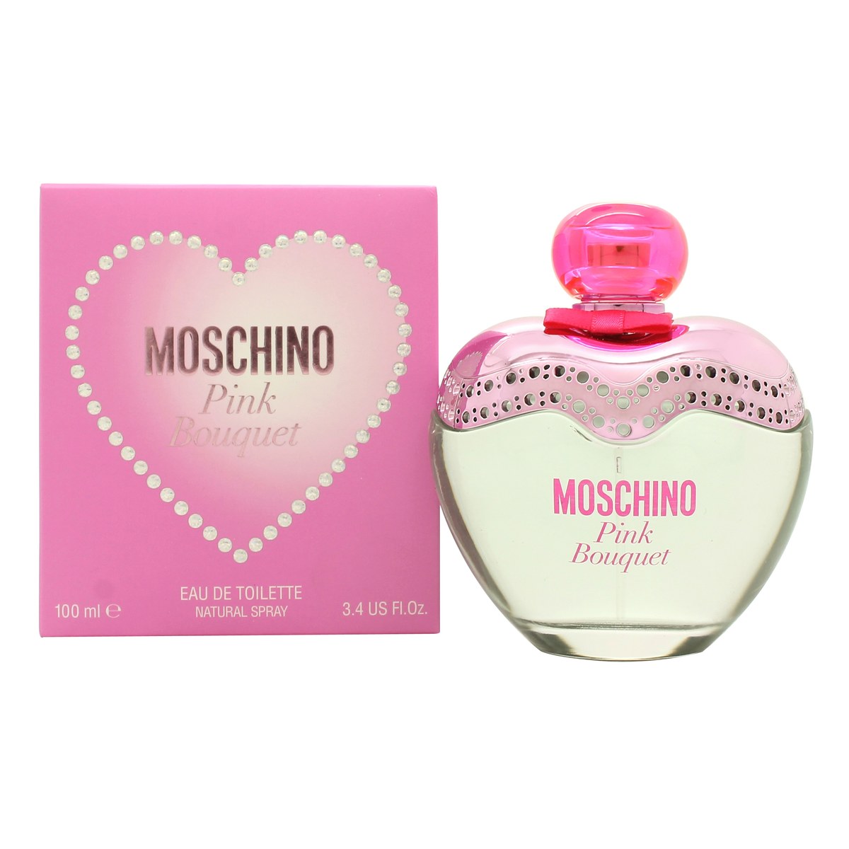 Pink Bouquet Eau De Toilette, Moschino 100 ml – pink hjerteformet glasflaske med metallisk låg