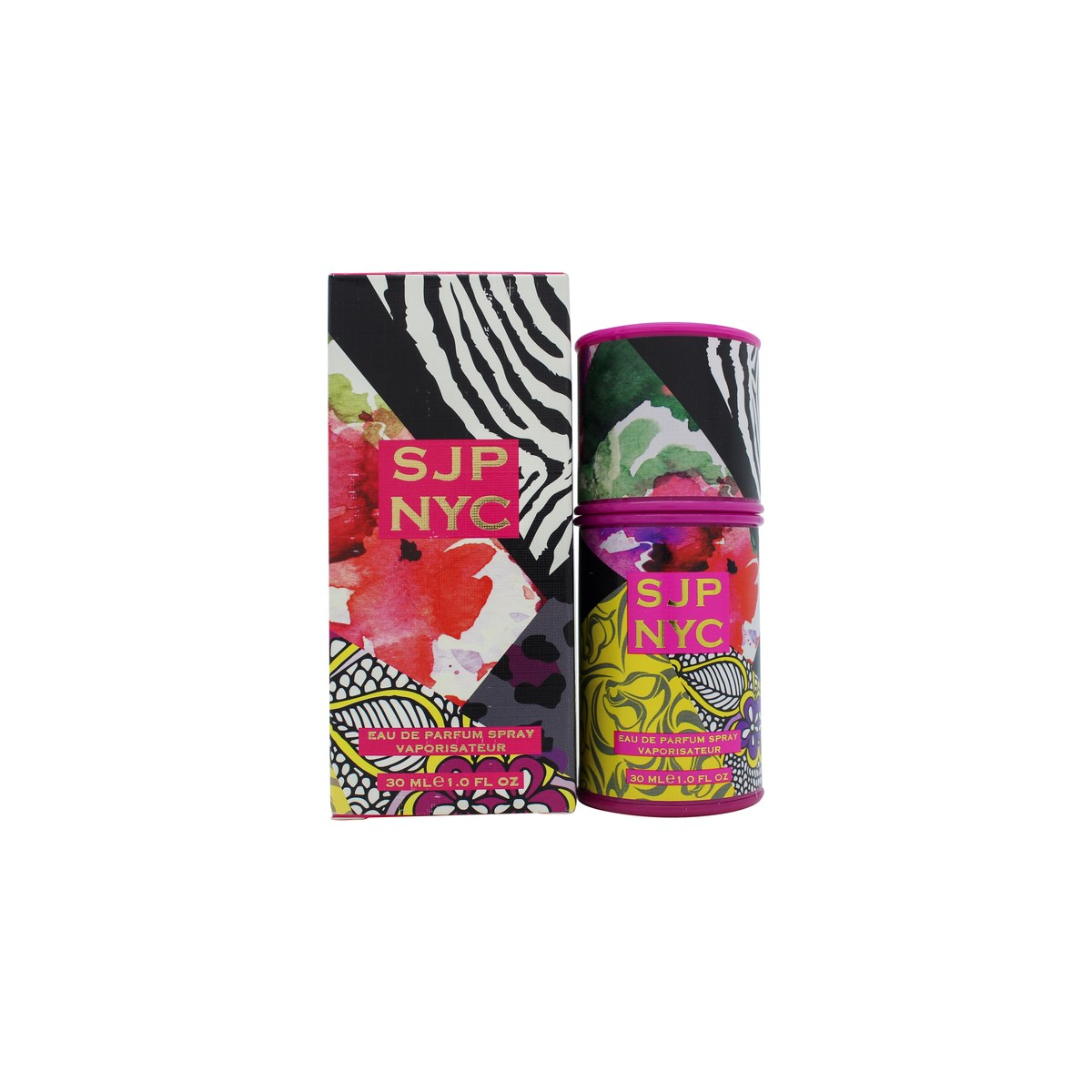 Sarah Jessica Parker NYC Eau de Parfum 30 ml – slank rosa glasflakon med sort blomsterhætte og pink sløjfe.