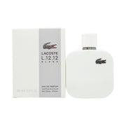 Lacoste L.12.12 Blanc Eau De Parfum, 100 ml – mat hvid cylindrisk flaske med grønt krokodillelogo og sølvfarvet låg