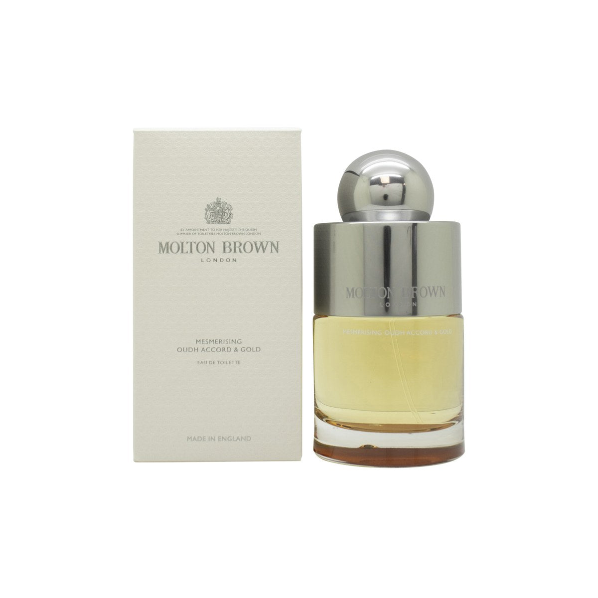 Molton Brown Mesmerising Oudh Accord & Gold Eau de Toilette 100 ml – mørkebrun glasflaske med rund gylden kork