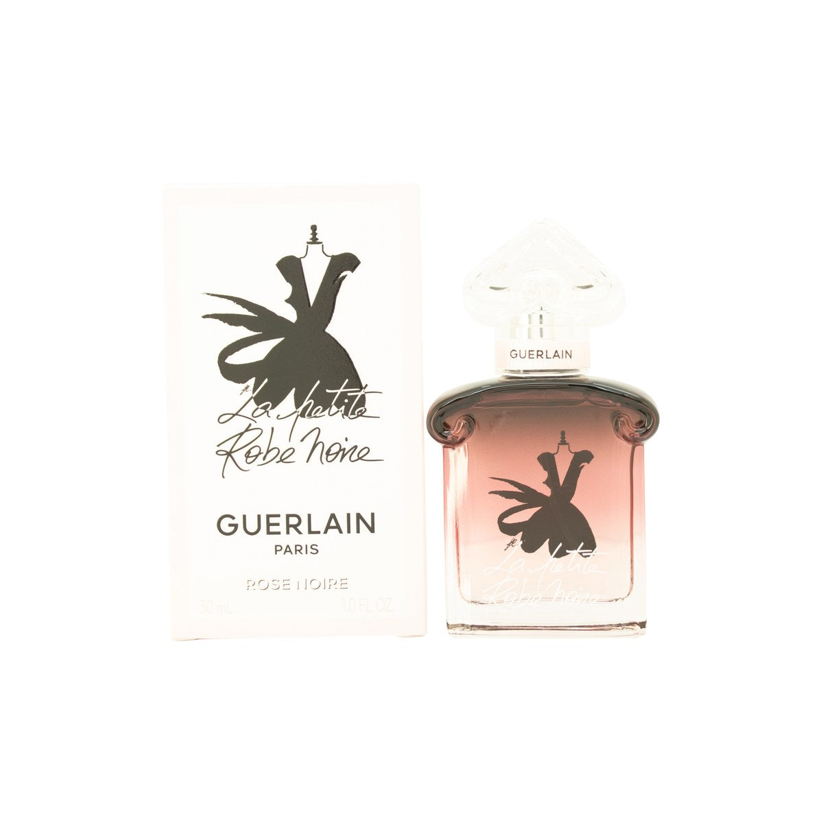 Guerlain La Petite Robe Rose Noire Eau de Parfum 30 ml fra Guerlain, flakon med gradient og hjerteformet låg og kjolemotiv.